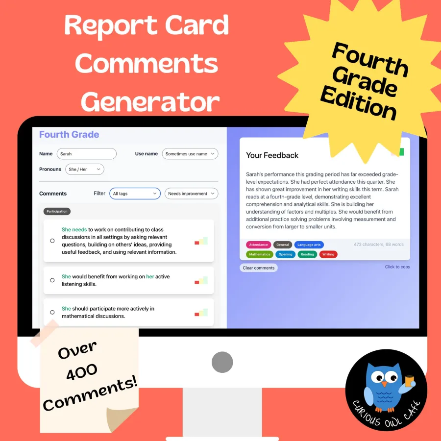 Fourth grade report card comments generator